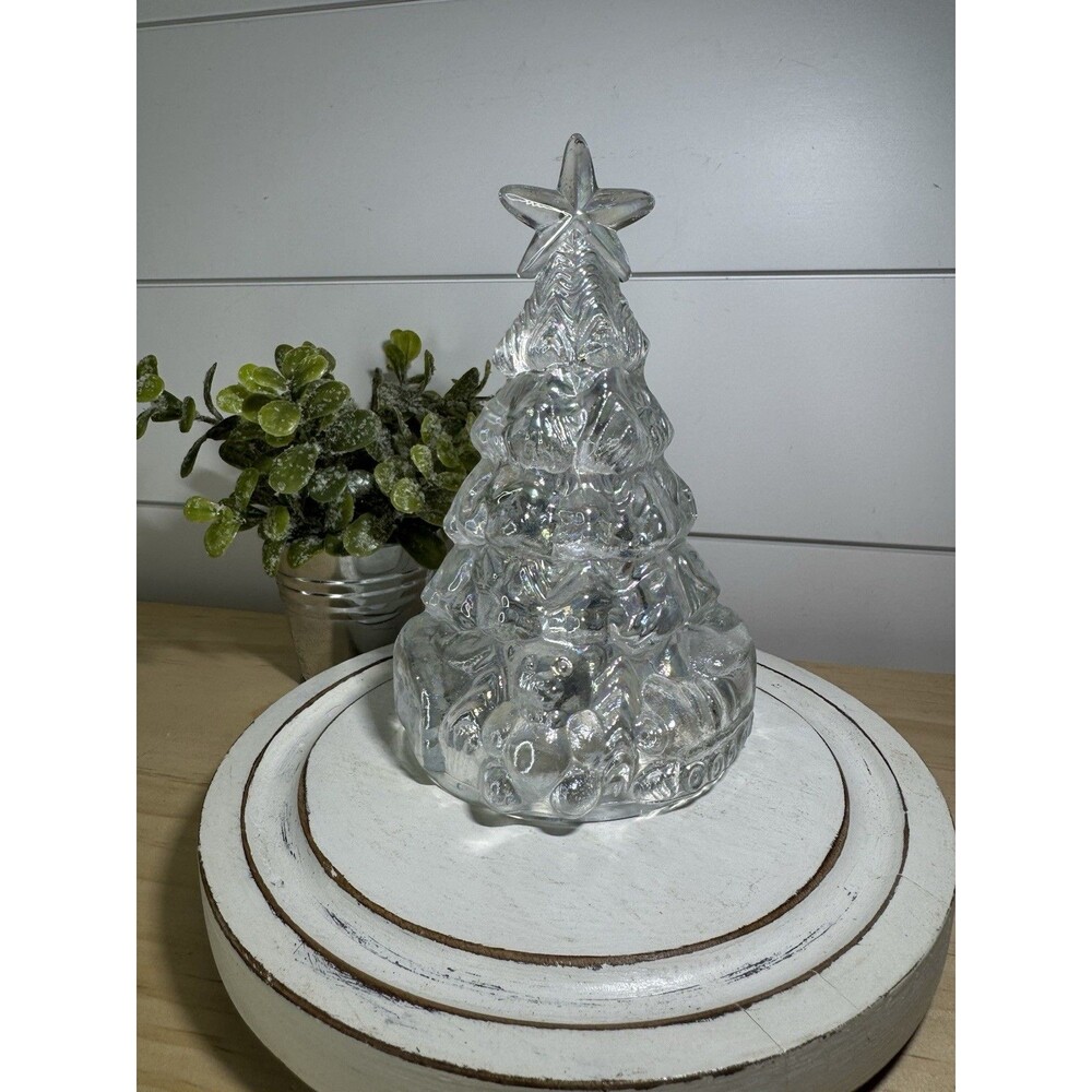 Vintage Iridescent Carnival Glass Christmas Tree With Presents Teddy Bear